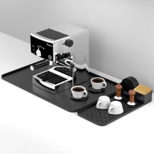 Silicone Coffee Mat with 6 Detachable Coasters, 24''x16'' Bar Accessories Fits Under Coffee Maker, Espresso Machine, Dish Drying Mat for Tamper, Sugar Packets, Cups, Countertop Protection