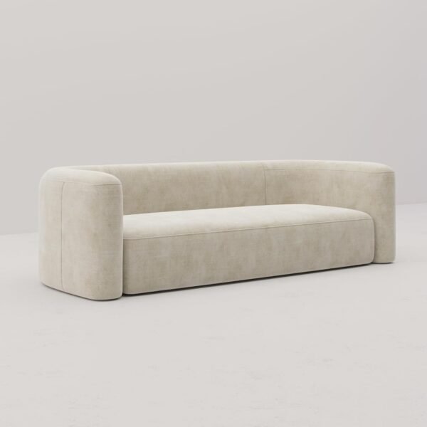 Acanva Luxury Modern Tight Curved Back Velvet Sofa, Minimalist Style Comfy Couch for Living Room Apartment, 3 Seater, Cream - Image 4
