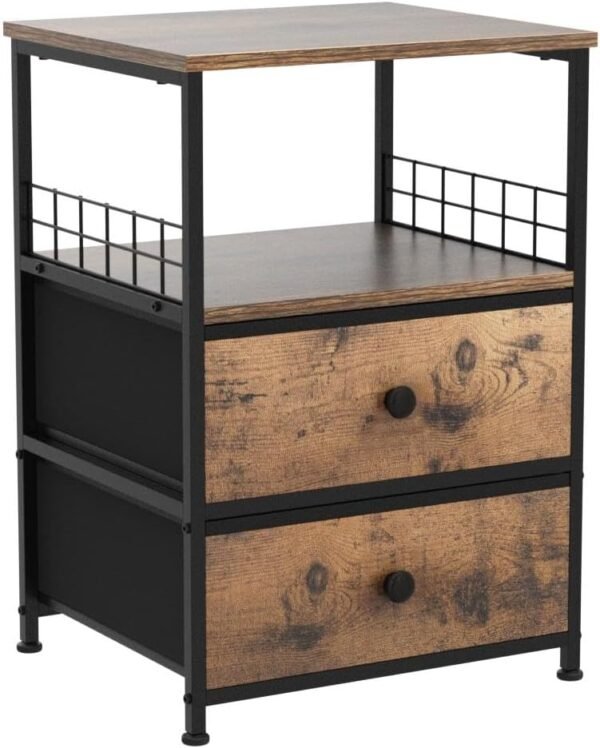 EnHomee Nightstand Set of 2, 17.8" W Bedside Table with Fabric Drawers and Open Wood Shelf Storage, Safety Netting on 2 Sides of Bedside Table,Night Stand for Bedroom,Living Room,Dorm, Rustic Brown - Image 4