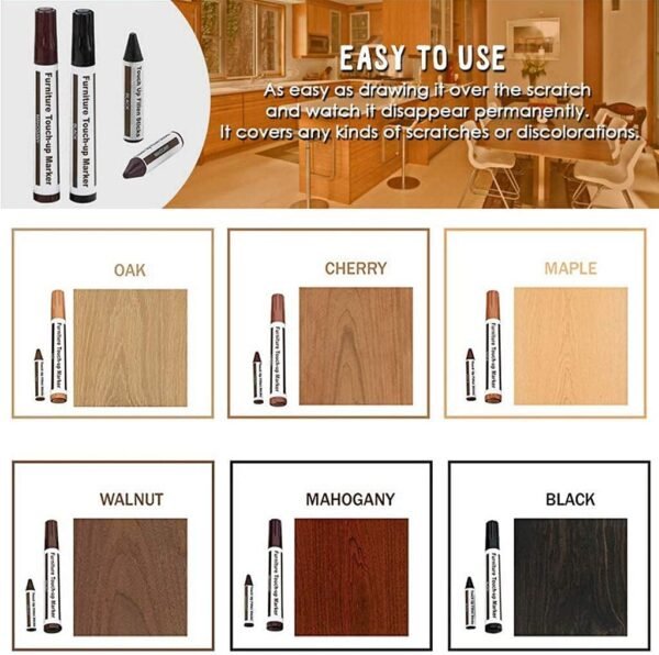 Furniture Repair Kit Wood Markers - Set of 13 - Markers and Wax Sticks with Sharpener Kit, for Stains, Scratches, Wood Floors, Tables, Desks, Carpenters, Bedposts, Touch Ups, and Cover Ups - Image 5