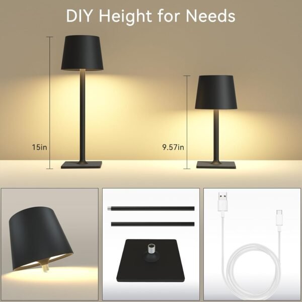 2 Pack Rechargeable Table Lamps,Cordless Lamp with 6000mAh Battery Operated, Portable Indoor/Outdoor Table Lamp for Patio Restaurant Home Dinner Dining Kitchen,Waterproof & Wireless - Image 3
