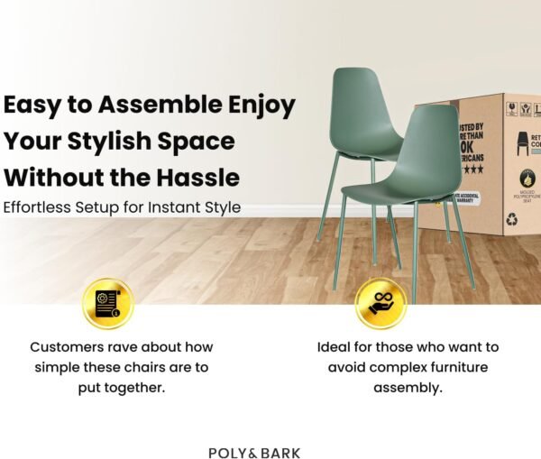 POLY & BARK Isla Modern Kitchen Chairs Set of 4 - Plastic Dining Chair with Metal Legs - Quick Assembly Simple Cafe Chairs Plastic for Indoor or Outdoor - Pistachio Green - Image 5