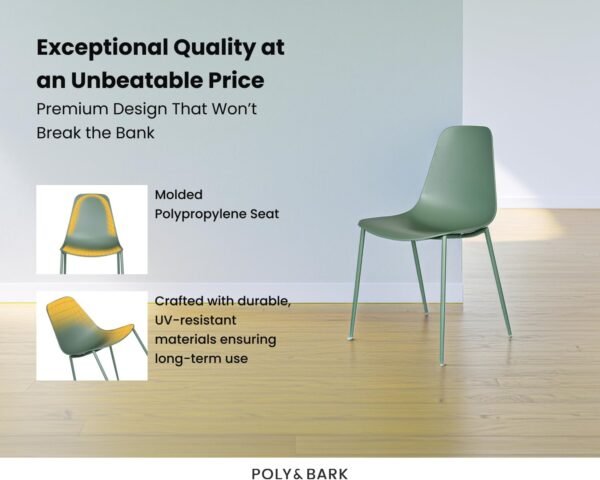 POLY & BARK Isla Modern Kitchen Chairs Set of 4 - Plastic Dining Chair with Metal Legs - Quick Assembly Simple Cafe Chairs Plastic for Indoor or Outdoor - Pistachio Green - Image 8