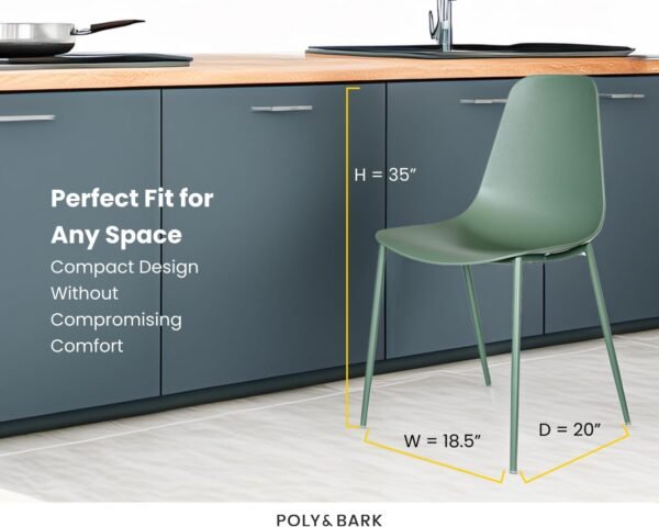 POLY & BARK Isla Modern Kitchen Chairs Set of 4 - Plastic Dining Chair with Metal Legs - Quick Assembly Simple Cafe Chairs Plastic for Indoor or Outdoor - Pistachio Green - Image 3