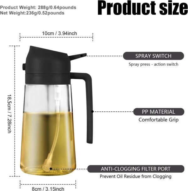 2 in 1 Glass Oil Sprayer & Dispenser, 16oz/470ml Olive Cooking, Air Fryer, and Salad, for Kitchen Gadgets and Air Fryer Accessories, w/Stickers - Image 7