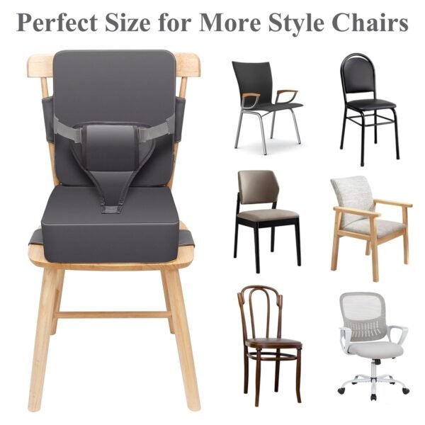 Toddler Booster Seat for Dining Table, Non-Slip Kitchen Chair Booster Seat with Backrest and Adjustable Straps, Portable PU Waterproof Travel Baby Booster Seat Increasing Cushion - Image 7