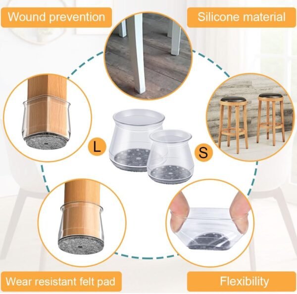 32 Pcs Chair Leg Protectors for Hardwood Floors, Silicone Felt Furniture Leg Cover Pad for Protecting Floors from Scratches and Noise, Smooth Moving for Chair Feet(Large fit : 1.3'' - 2'') - Image 3
