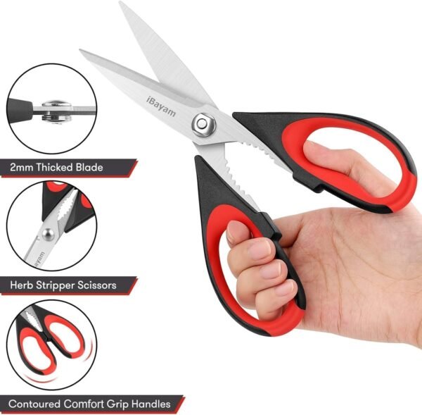 iBayam Kitchen Scissors All Purpose Heavy Duty, Kitchen Utensils Set, Stainless Steel Cooking Utensils Gadgets, Meat Poultry Food Shears Dishwasher Safe Utility Tools Home Gift, with Protective Sheath - Image 4