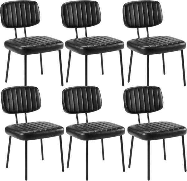 Sweetcrispy Dining Chairs Set of 6, Upholstered Mid Century Modern Kitchen Dining Room Accent Chairs with Faux Leather Cushion Seat & Metal Legs for Kitchen, Living Room - Black