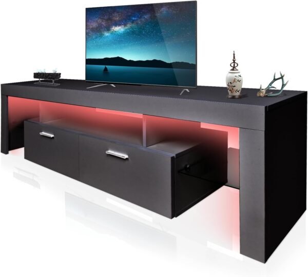 LED TV Stand for 65 Inch TV, Morden TV Console Table Entertainment Center, Gaming TV Cabinet for Living Room Bedroom Office Home Apartment Furniture (160 Black TV Stand 2 with 5 Storage) - Image 6