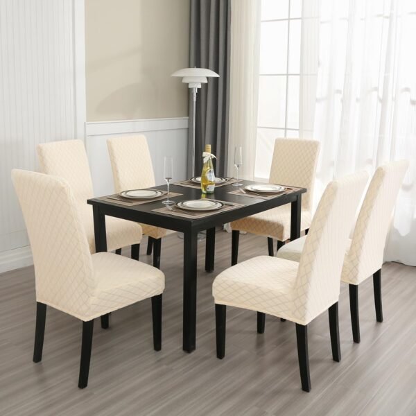 MOSAYT 100% Waterproof Dining Room Chair Covers Set of 4, Super Fit Stretch Jacquard Parson Chairs Slipcovers Removable Washable Chair Seat Protectors for Home, Kitchen, Banquet (Beige) - Image 7