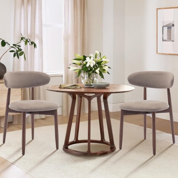 COLAMY Wooden Dining Chairs Set of 4, Modern Fabric Upholstered Dining Room Chair, Farmhouse Kitchen Chairs with Foot Pegs, Camel - Image 3