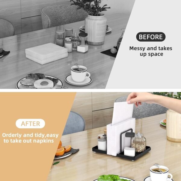 Napkin Holder for Table, Metal Napkin Holder with Salt and Pepper Shakers Caddy, Standing Paper Napkin Storage for Kitchen Dining Table Decor, Black - Image 7