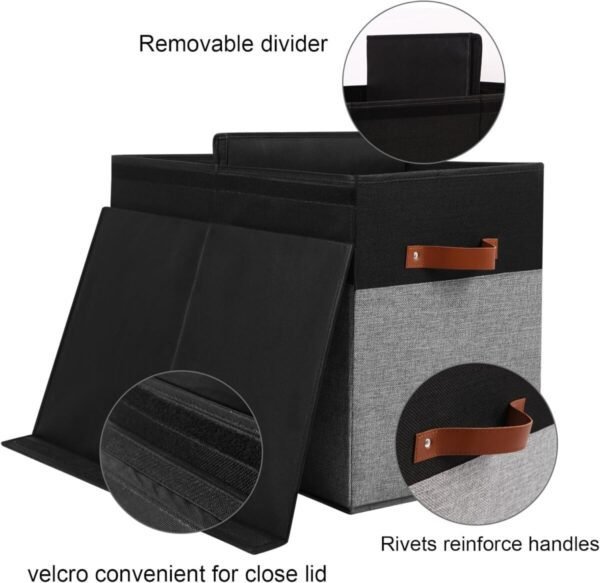 Large Toy Storage Box with Lid, Sturdy Toys Storage Chest Bin Organizer Basket with Dividers for Kids, Boys, Girls, Nursery, Closet, Bedroom, Playroom 25"x13" x16" (Black and Grey) - Image 3