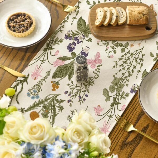 Artoid Mode Wildflowers Floral Spring Table Runner, Seasonal Summer Butterfly Kitchen Dining Table Decoration for Home Party 13x72 Inch - Image 4