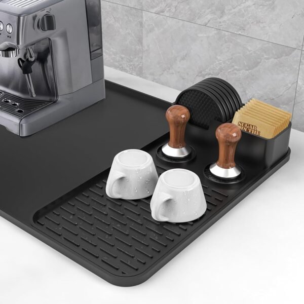 Silicone Coffee Mat with 6 Detachable Coasters, 24''x16'' Bar Accessories Fits Under Coffee Maker, Espresso Machine, Dish Drying Mat for Tamper, Sugar Packets, Cups, Countertop Protection - Image 5