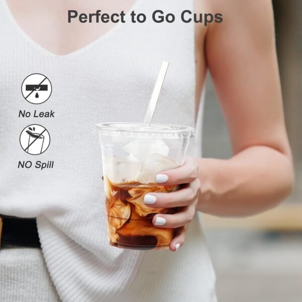 100 Pack - 16 oz Clear Plastic Cups with Lids and Straws, Sturdy & Food Safe Iced Coffee Cups with lids, Disposable Plastic Smoothie Cups for Cold Drinks - Image 4