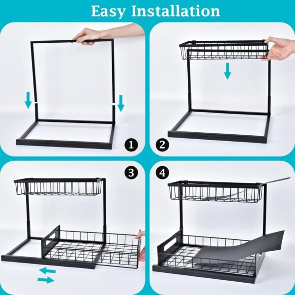 REALINN Under Sink Organizer, Pull Out Cabinet Organizer Slide Out Sink Shelf Cabinet Storage Shelves, Storages for Kitchen Bathroom, Black, 2 Pack - Image 7