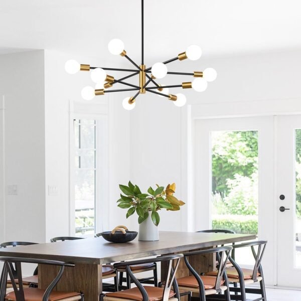33" Modern Chandelier Ceiling Light Fixture, 12-Light Sputnik Chandeliers Gold and Black Mid Century Chandelier Over Table, Height Adjustable Chandeliers for Dining Room Living Room Kitchen Island - Image 8