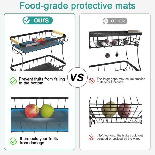 2 Tier Fruit Basket for Kitchen with 2 Banana Hangers, Detachable Metal Fruit Bowl for Kitchen Counter for Fruit and Vegetable Storage, Large Capacity Rectangular Storage Stand Bowls - Image 5