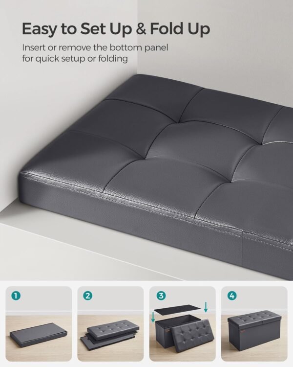 SONGMICS MAZIE Collection - 30 Inches Storage Ottoman Bench with Flipping Lid, Storage Chest Footstool, Load 660 lb, for Entryway, Living Room, Bedroom, Synthetic Leather, Dark Gray ULSF045G01 - Image 6