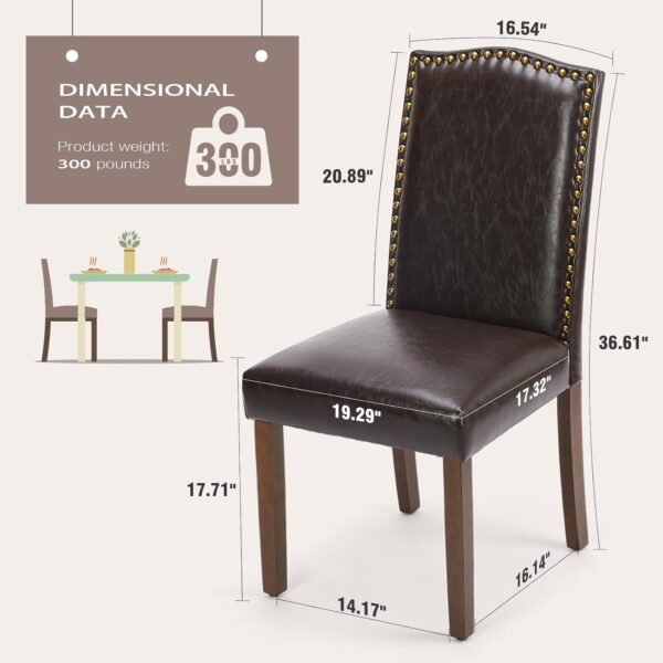 MCQ Upholstered Dining Chairs Set of 4, Modern Upholstered Leather Dining Room Chair with Nailhead Trim and Wood Legs, Mid-Century Accent Dinner Chair for Living Room, Kitchen, Dark Brown - Image 3