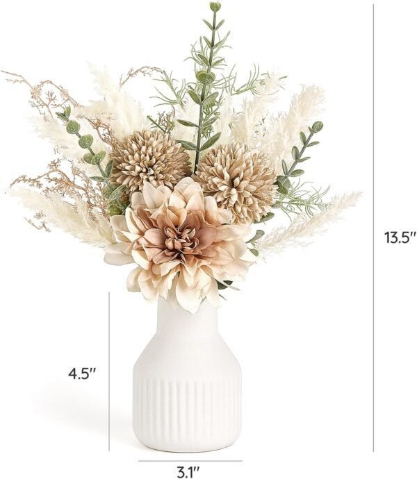Mkono Small Artificial Flowers in Ceramic Vase 13.5" Centerpieces Coffee Table Decor, Silk Flower Arrangements for Home Decor Indoor Fake Flower Bouquet for Dining Room Kitchen Wedding Brown - Image 6