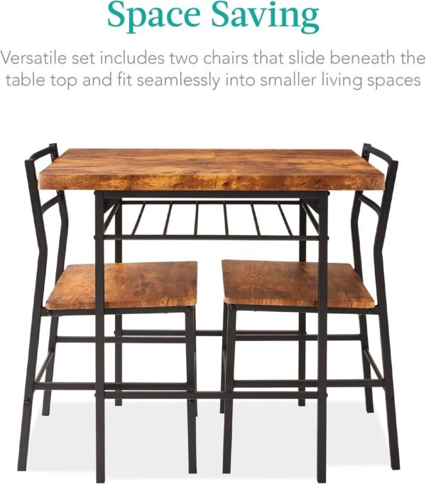 Best Choice Products 3-Piece Modern Dining Set, Space Saving Dinette for Kitchen, Dining Room, Small Space w/Steel Frame, Built-in Storage Rack - Brown - Image 3