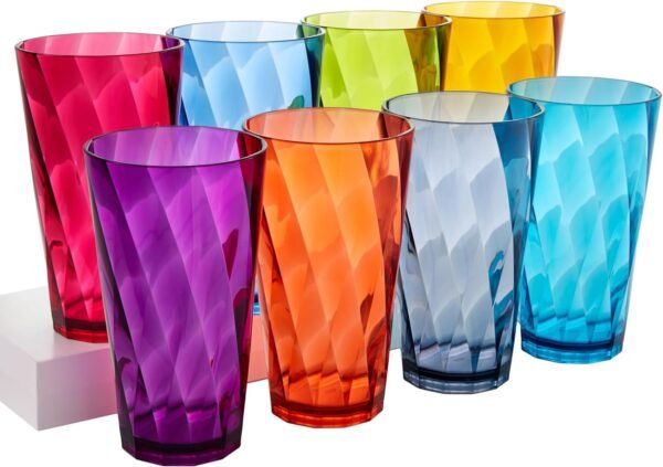 US Acrylic Optix Plastic Reusable Drinking Glasses (Set of 8) 20oz Water Cups in Jewel Tone Colors | BPA-Free Tumblers, Made in USA | Top-Rack Dishwasher Safe - Image 7