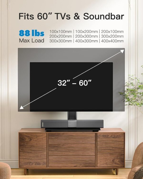 PERLESMITH Universal TV Stand, Table Top TV Stand for 32-60 inch TVs & Monitors, Height Adjustable TV Mount Stand Holds up to 88 lbs with Tempered Glass Base & Wire Management, VESA 400x400mm PSTVS04 - Image 4