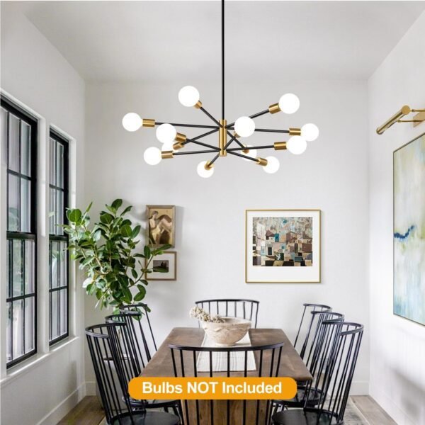 33" Modern Chandelier Ceiling Light Fixture, 12-Light Sputnik Chandeliers Gold and Black Mid Century Chandelier Over Table, Height Adjustable Chandeliers for Dining Room Living Room Kitchen Island - Image 7