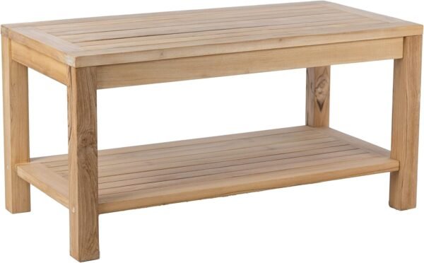 Teak Wood Side Table with Storage, Indoor and Outdoor Wooden Furniture for Deck, Porch, Balcony, Living Room, Bedroom and Backyard (36" D x 18" W x 16" H)