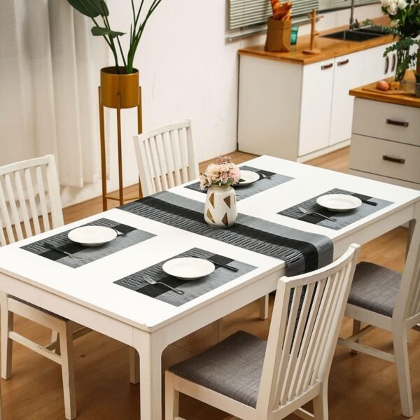 HeloHo Black Placemats Set of 4 Heat-Resistant Washable Place Mats Non-Slip Vinyl Woven Table Mats Wipeable Placemat for Kitchen Dining Table Decoration Indoor Outdoor - Image 6