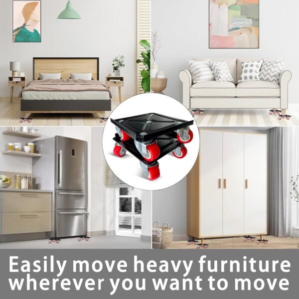 Furniture-Dolly-Furniture-Movers with-5-Wheels, Furniture Sliders Lifters Tool Set for Moving Heavy Duty, Furniture Dollies, Max Capacity 1650Ib Red - Image 5
