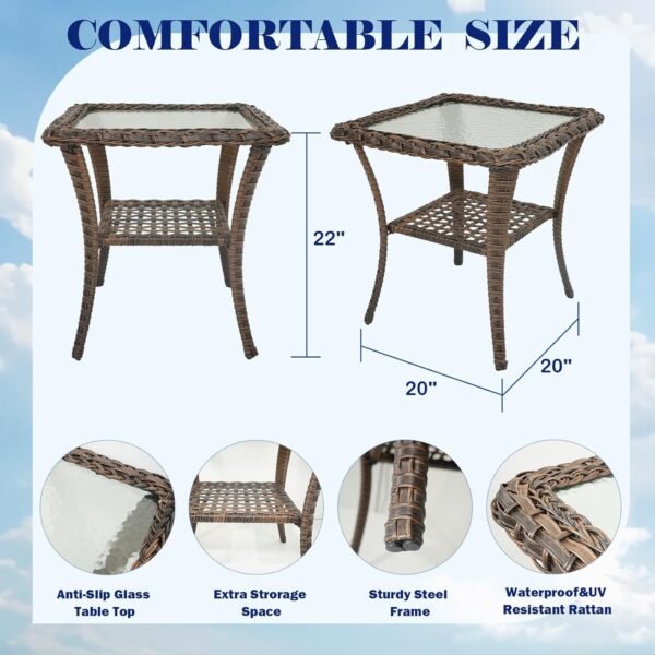 Outdoor Wicker Patio Furniture Set - 5 Piece Rattan Patio Conversation Sets with 2 Armrest Chairs,2 Ottomans and 1 Side Table for Porch Deck Garden(Brown/Beige) - Image 8