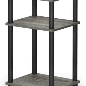 Furinno Just 3-Tier Turn-N-Tube End Table / Side Table / Night Stand / Bedside Table with Plastic Poles, 1-Pack, French Oak Grey/Black