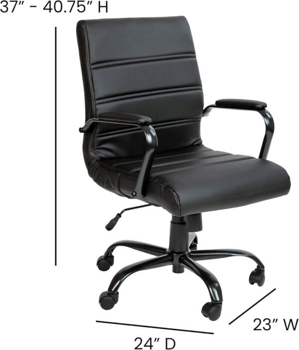 Flash Furniture Whitney Mid-Back Swivel LeatherSoft Desk Chair with Padded Seat and Armrests, Adjustable Height Padded Office Chair, Black - Image 3