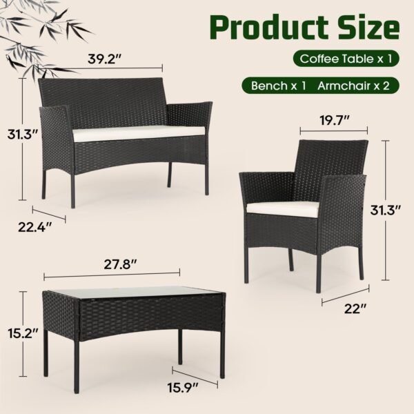 FDW Patio Furniture Set 4 Pieces Outdoor Rattan Chair Wicker Sofa Garden Conversation Bistro Sets for Yard,Pool or Backyard - Image 2