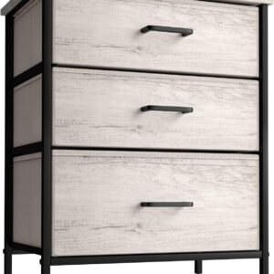 Sorbus Nightstand Dresser with 3 Faux Wood Drawers - Bedside Table Chest with Storage, Steel Frame, Wood Top, Easy Pull Fabric Bins for Bedroom, Living Room, Closet & Dorm Furniture Lamp Stand
