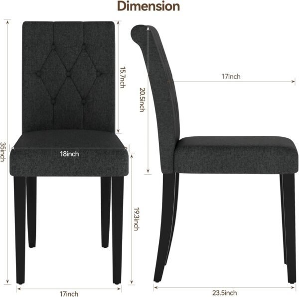 Upholstered Dining Chairs Set of 4, Button Tufted Parsons Dining Chair with Solid Wood Legs, Modern Fabric Side Chair for Dining Room/Kitchen/Restaurant/Hotel- Black - Image 6