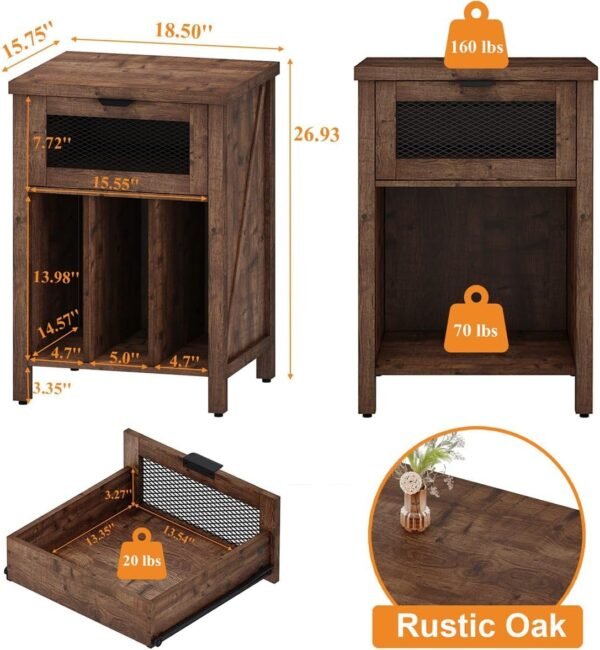 BON AUGURE Record Player Stand with Vinyl Storage, Farmhouse Record Player Cabinet End Table Holds up to 160 Albums, Brown Turntable Stand for Living Room, Bedroom, Office (Rustic Oak) - Image 2