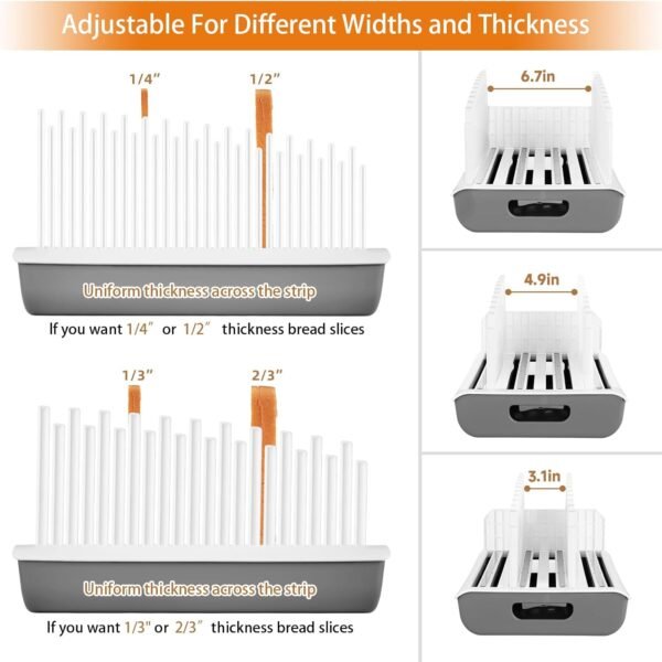 Bread Slicer Guide for Homemade Bread with 304 Stainless Steel Sheet and Storage Tray、3-Slice Thickness，Adjustable Width Making Tools for Cake、Bagels、toast. - Image 5
