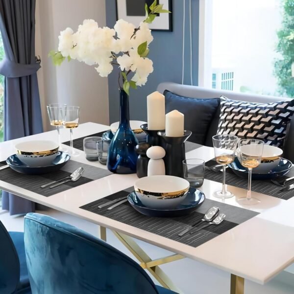 HeloHo Black Placemats Set of 4 Heat-Resistant Washable Place Mats Non-Slip Vinyl Woven Table Mats Wipeable Placemat for Kitchen Dining Table Decoration Indoor Outdoor - Image 7