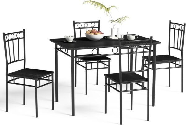 Dining Table Set for 4, 5-Piece Kitchen Table and Chairs, Rectangular Dining Room Table Set with 4 Chairs, Space-Saving Kitchen Table Set for Small Space,Dinette,Apartment,Retro Black - Image 9
