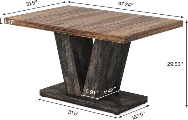 Tribesigns 47-Inch Dining Table for 4, Black Kitchen Dinner Table with Heavy Duty Pedestal, Farmhouse Wooden Eating Table for Home, Dining Room, Small Space, Black & Brown - Image 2