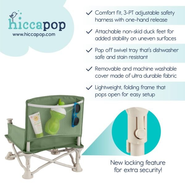 hiccapop OmniBoost Travel Booster Seat with Tray for Baby | Folding Portable Baby Booster Seat for Dining Table, Camping, Beach, Grandma’s | Tip-Free Design Straps to Kitchen Chairs - Booster Chair - Image 7