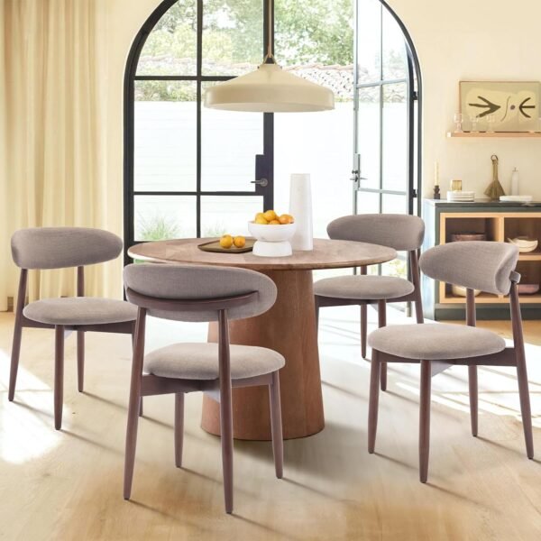 COLAMY Wooden Dining Chairs Set of 4, Modern Fabric Upholstered Dining Room Chair, Farmhouse Kitchen Chairs with Foot Pegs, Camel - Image 6