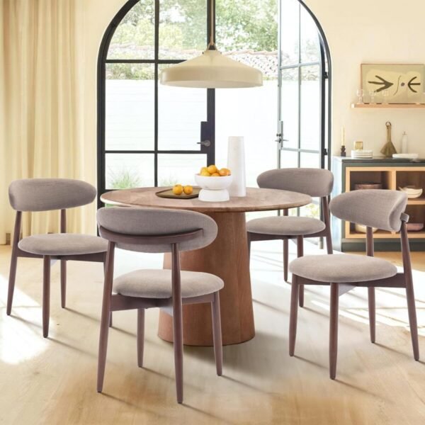 COLAMY Wooden Dining Chairs Set of 4, Modern Fabric Upholstered Dining Room Chair, Farmhouse Kitchen Chairs with Foot Pegs, Camel - Image 6