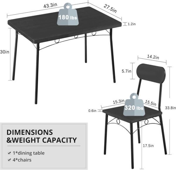 VECELO Dining Table Set for 4, 5 Piece Dinette with Chairs for Kitchen, Breakfast Nook and Small Space, Black - Image 6