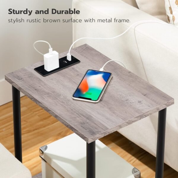 HOOBRO Set of 2 End Tables with Charging Station, Nightstand with 2-Layer Storage Shelves, Side Table for Small Spaces, Living Room, Bedroom, Stable Frame, Easy Assembly, Greige and Black BG09UBZP201 - Image 8